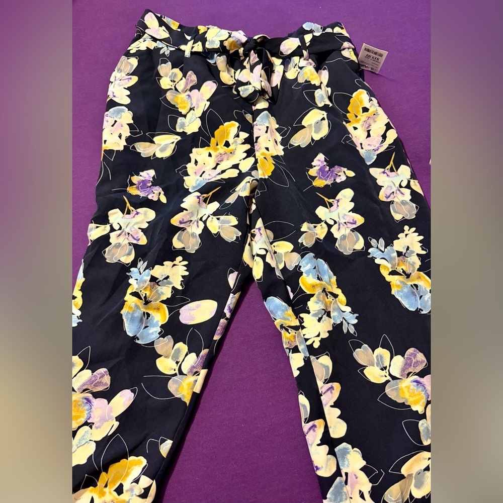 Jules & Leopold Navy Ankle-Length Floral Pants with Yellow & Lavender Accents